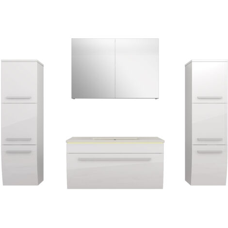 Badmöbel Set Gently 3 V3 Weiß Badezimmermöbel Badspiegel Waschtisch 80 cm ohne LED-Beleuchtung