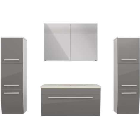 Badmöbel Set Gently 3 V3 Weiß/Grau Badezimmermöbel Badspiegel Waschtisch 80 cm mit 1x 5W LED-Strahler