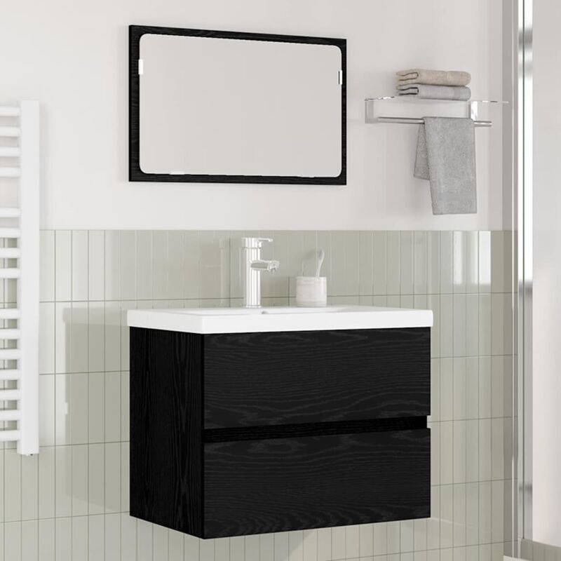 Badezimmermöbel Set 3 Pcs Schwarz Eichen-optik Holzwerkstoff Vidaxl
