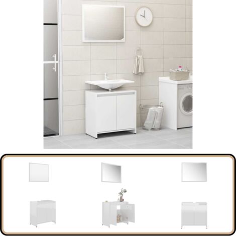 Badmöbel-Set Hochglanz-Weiß Holzwerkstoff - Badmöbel - Badezimmermöbel - Holzwerkstoff - Spiegelschrank - Waschtischschrank