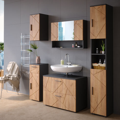 Badmöbel-Set Irma, Goldkraft Eiche/Anthrazit, 5 Teile, Vicco