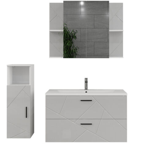Badmöbel-Set Irma, Weiß/Weiß Hochglanz, 4 Teile, Vicco