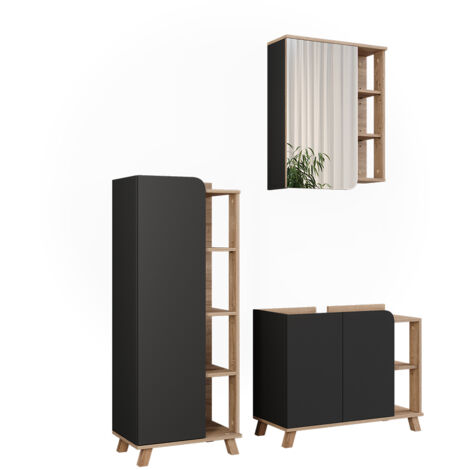 Badmöbel-Set Karen, Sonoma/Anthrazit, 3 Teile, Vicco