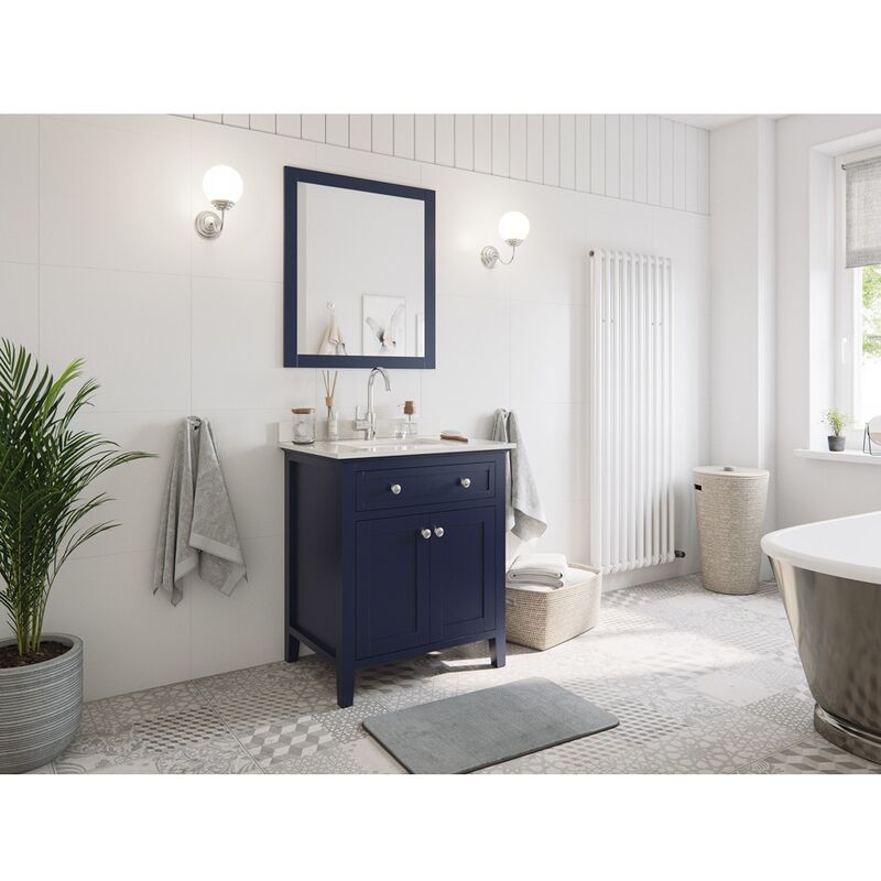 Lomadox Badmöbel Set Landhausstil EVERETT 02 Massivholz in blau lackiert mit Waschbecken und Spiegel, b h t ca. 76 200 56 cm  - Onlineshop ManoMano