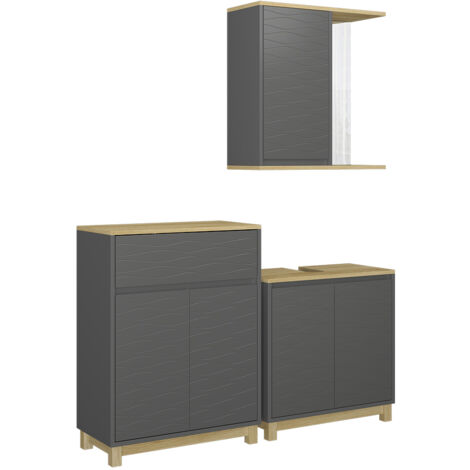 Badmöbel-Set Livia, Anthrazit/Eiche, 3 Teile, mit Badregal, Vicco
