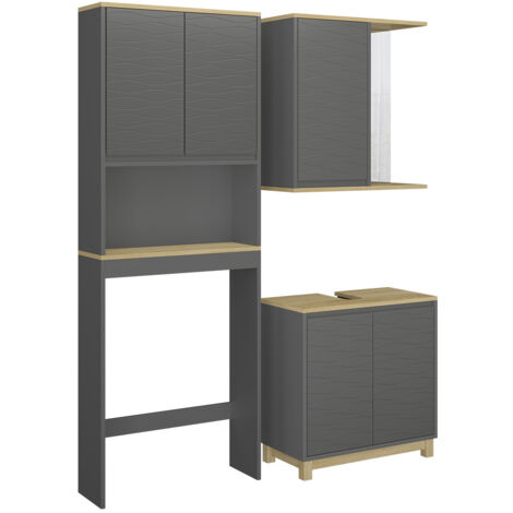 Badmöbel-Set Livia, Anthrazit/Eiche, 3 Teile, Vicco