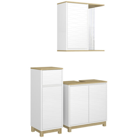 Badmöbel-Set Livia, Weiß/Eiche, 3 Teile, mit Midischrank, Vicco