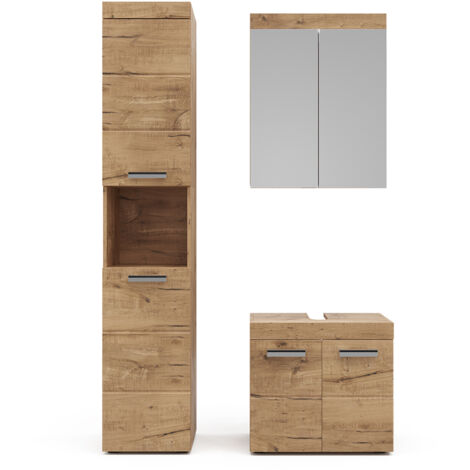 Badmöbel-Set Luna, Eiche Wotan, 3 Teile, mit Hochschrank, Vicco