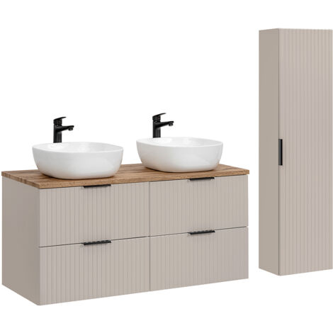 Badmöbel Set mit 120cm Waschtisch, 2-teilig, in kaschmir und Eiche, ADELAIDE-56-CASHMERE