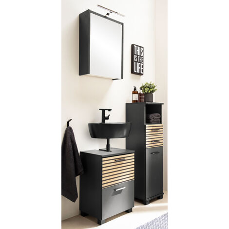 Badmöbel Set mit Spiegelschrank inkl. Beleuchtung, anthrazit, Akustikpaneel-Optik KANE-80