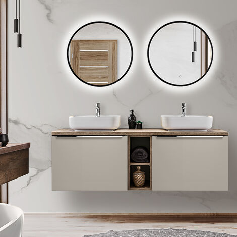 Badmöbel Set PUEBLA-56-TAUPE in taupe mit Vintage Oak Eiche, B/H/T 140,4/200/46 cm