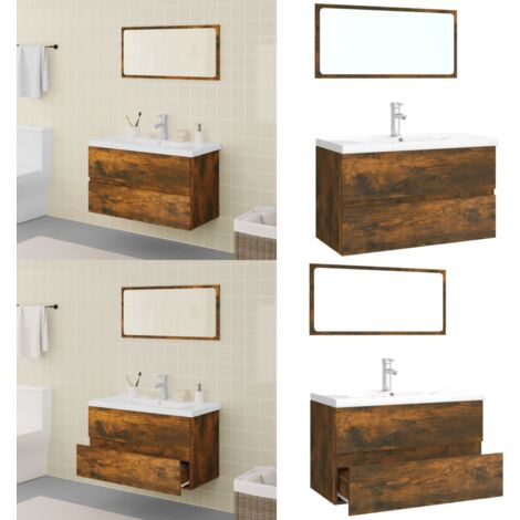 Badmöbel-Set Räuchereiche Holzwerkstoff - Badmöbel-Set - Holzwerkstoff - Waschtischunterschrank - Spiegelschrank - Badezimmermöbel - Home & Living