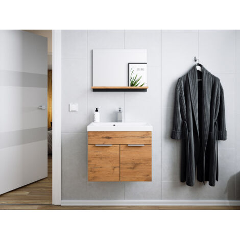 Badmöbel-Set Slimline Vega 2tlg mit Spiegel SoftClose Oak / grafit matt