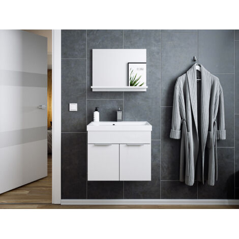 Badmöbel-Set Slimline Vega 2tlg mit Spiegel SoftClose weiss hochglanz/weiss matt