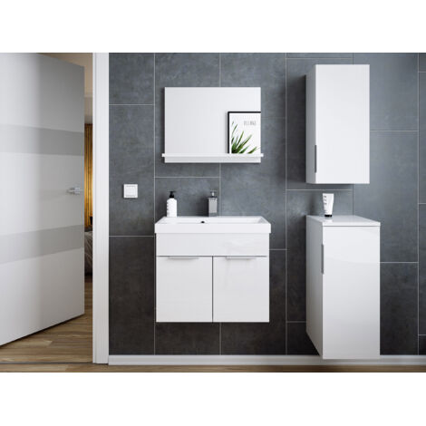 Badmöbel-Set Slimline Vega 4tlg Spiegel und Midischränke weiss hgl/weiss matt