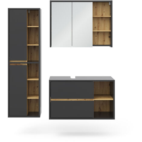 Badmöbel-Set Viola, Anthrazit, 3 Teile, Vicco