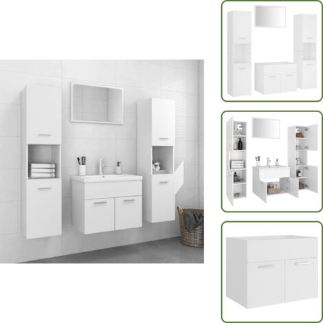 Badmöbel-Set Weiß Holzwerkstoff - Badmöbel Set - Badezimmermöbel - Holzwerkstoff - Weißes Badmöbel - Spiegelschrank