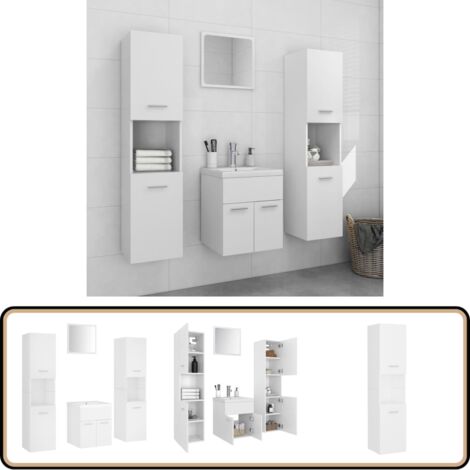 Badmöbel-Set Weiß Holzwerkstoff - Badmöbel Set - Badezimmermöbel - Schreibtisch - Spiegelschrank - Waschbeckenunterschrank
