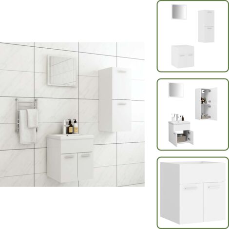 Badmöbel-Set Weiß Holzwerkstoff - Badmöbel Set - Badezimmermöbel - Schreibtisch - Spiegelschrank - Waschbeckenunterschrank