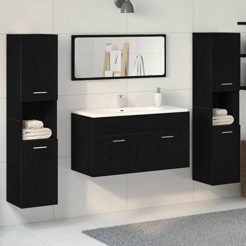 Vidaxl - Badezimmermöbelset 3-teilig Schwarze Eiche Holzwerkstoff