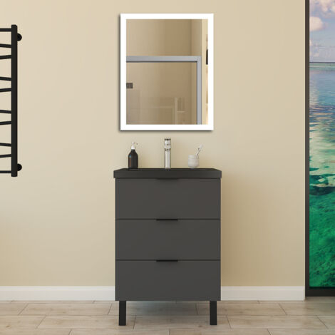 Badmöbel Unterschrank mit Schwarz Waschbecken Waschtisch Standschrank Stehend  60x85cm
