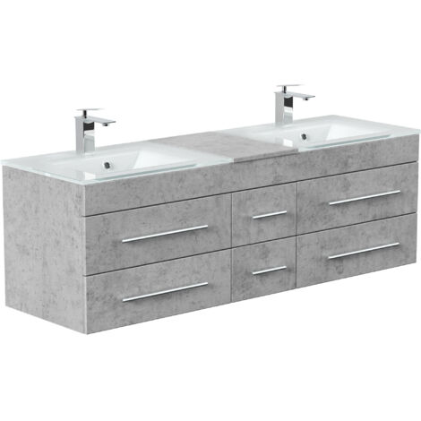 Badmöbel Vitro XL mit Doppel-Glasbecken SoftClose beton