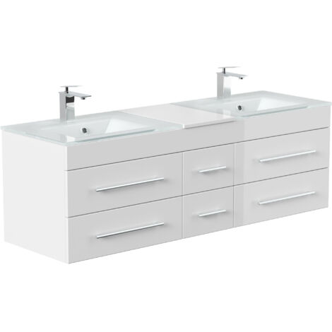 Badmöbel Vitro XL mit Doppel-Glasbecken SoftClose weiss hochglanz
