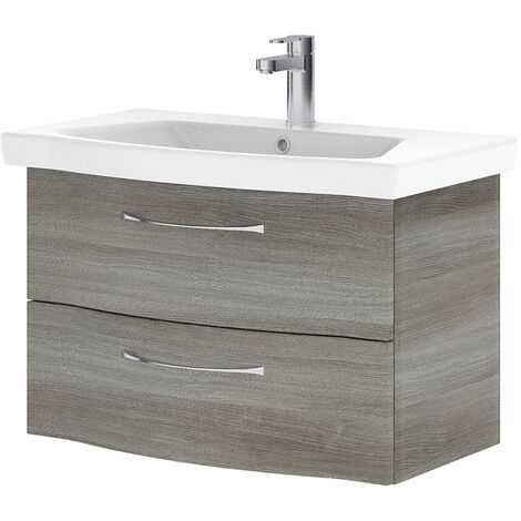 Badmöbel Waschtisch, 82cm, in Graphit Struktur quer Nb. SOLINGEN-66, B/H/T ca. 82/49/46 cm