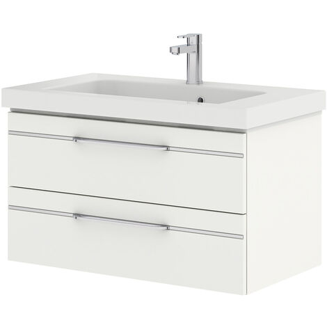 Badmöbel Waschtisch mit Waschbecken in weiß Glanz BUDVA-66, B/H/T ca. 92,5/48/49 cm