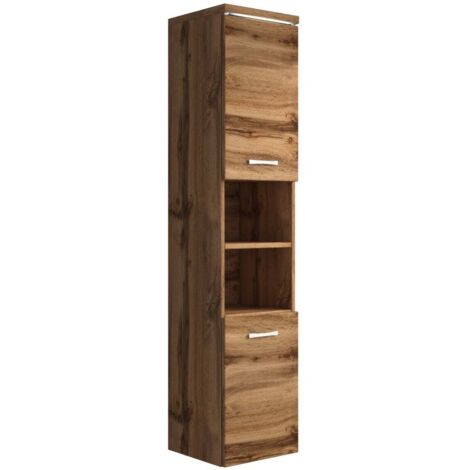Badplaats – Colonne de salle de bain 160 cm chêne – Meuble haut avec compartiment ouvert – Montage facile – Compatible avec accessoires de rangement