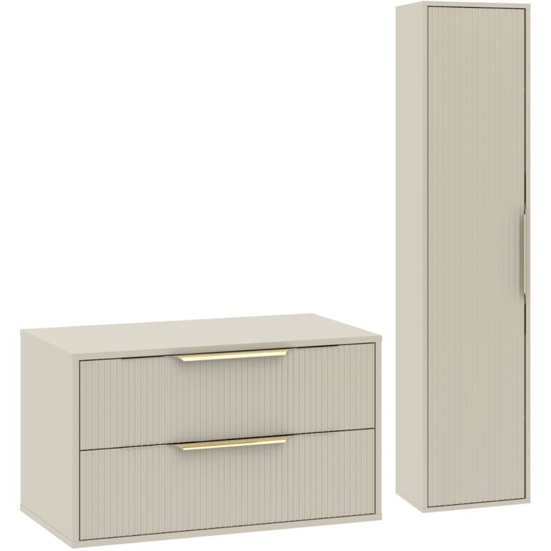 Badplaats – Meuble sous-vasque Rimini 80 cm – Couleur cashmere – 2 tiroirs avec fermeture douce – Rangement optimisé pour salle de bains moderne