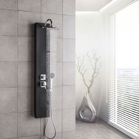 Badplaats Panel de ducha Milan - Negro - Ducha de lluvia con gri