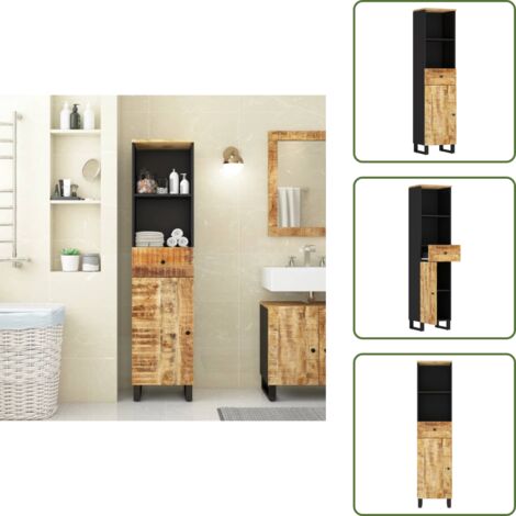 Badschrank 38x33x160 cm Massivholz Mango - Badschrank - Badezimmermöbel - Mangoholz - Holzregal - Stauraum