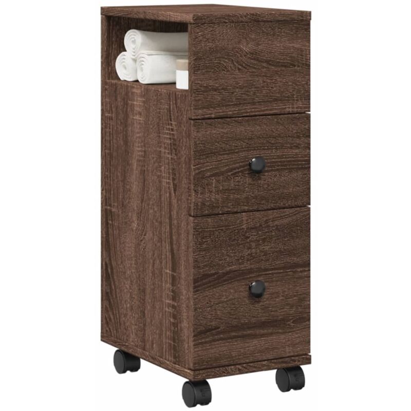 Badschrank Schmal Mit Rollen Eichen-optik Holzwerkstoff Vidaxl