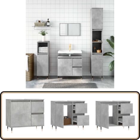 Badschrank Betongrau 65x33x60 cm Holzwerkstoff - Badeschrank - Holzwerkstoff - Betonsteinoptik - Badezimmermöbel - Spiegelschrank