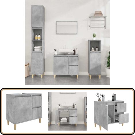 Badschrank Betongrau 65x33x60 cm Holzwerkstoff - Badschrank - Badezimmermöbel - Betonoptik - Holzwerkstoff - Eukalyptus