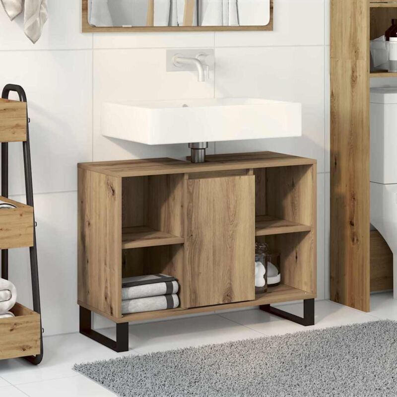 Badezimmer Schrank Mit Regal Eiche Handwerklich 80 X 33 X 60 Cm Vidaxl