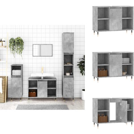 Badschrank Betongrau 80x33x60 cm Holzwerkstoff - Badeschrank - Badezimmermöbel - Holzwerkstoff - Grauer Schrank - Industrieller Stil