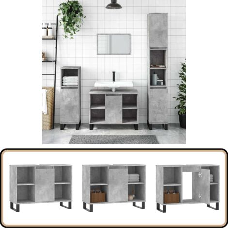 Badschrank Betongrau 80x33x60 cm Holzwerkstoff - Badeschrank - Holzwerkstoff - Badezimmermöbel - Grauer Schrank - Spiegelschrank