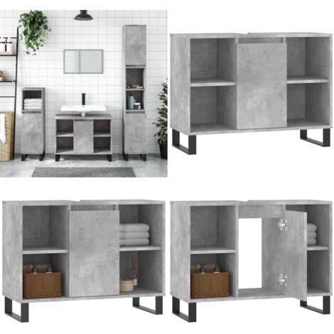 Badschrank Betongrau 80x33x60 cm Holzwerkstoff - Badeschrank - Holzwerkstoff - Badezimmermöbel - Grauer Schrank - Spiegelschrank - Home & Living