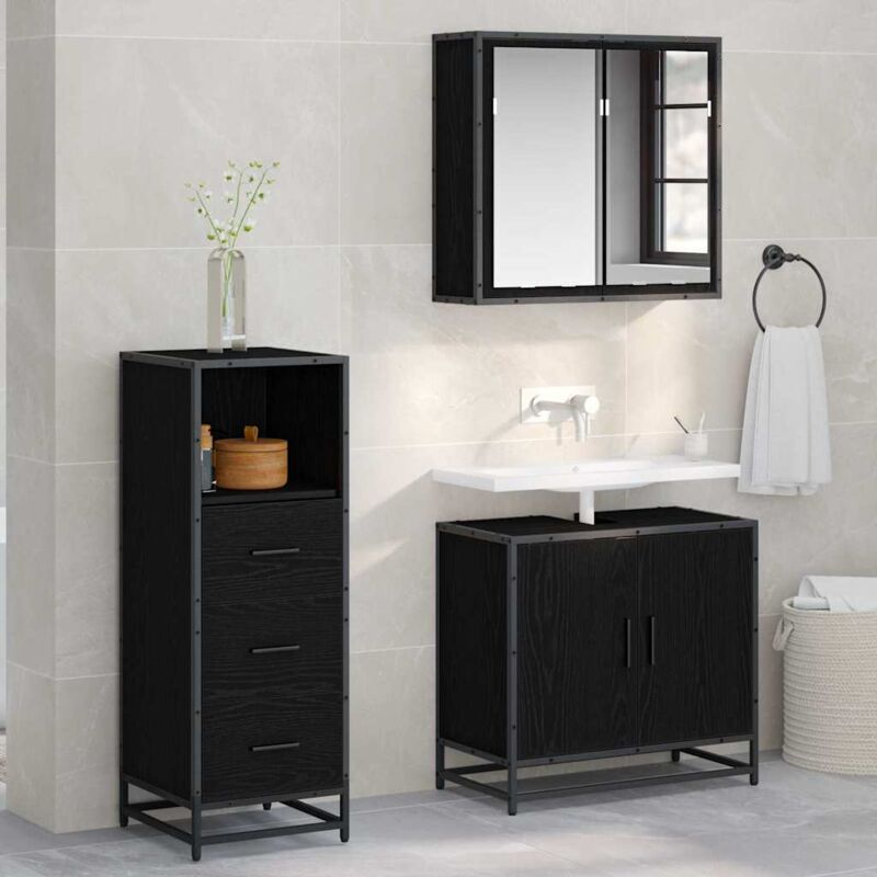 Badezimmermöbel-set Schwarz Eichen-optik 35 X 37, 5 X 100 Cm Vidaxl