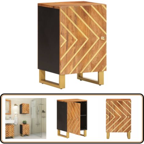 Badschrank Braun und Schwarz 38x33,5x58 cm Massivholz Mango - Badschrank - Badezimmermöbel - Mangoholz - Holzmöbel - Handtuchhalter