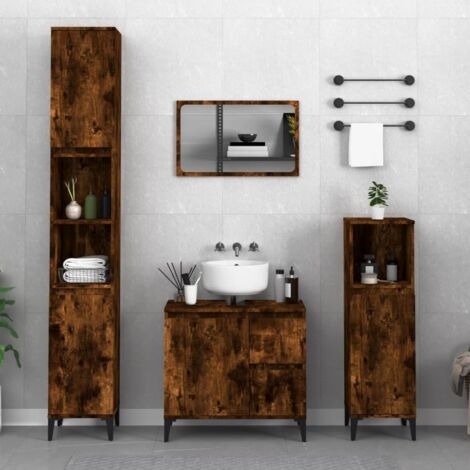 Badschrank Eiche Rauch 30x30x100 cm aus Spanplatte