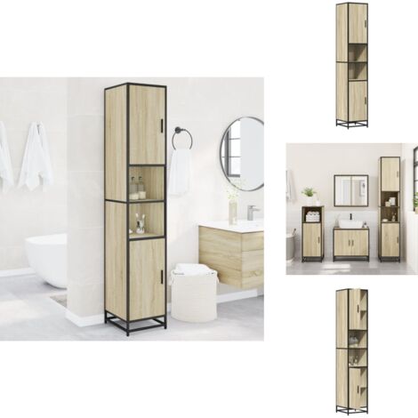 Badschrank Eichen-Optik 35x37,5x188,5 cm Holzwerkstoff Metall - Badschrank - Badschränke - Badezimmerschrank - Badezimmermöbel