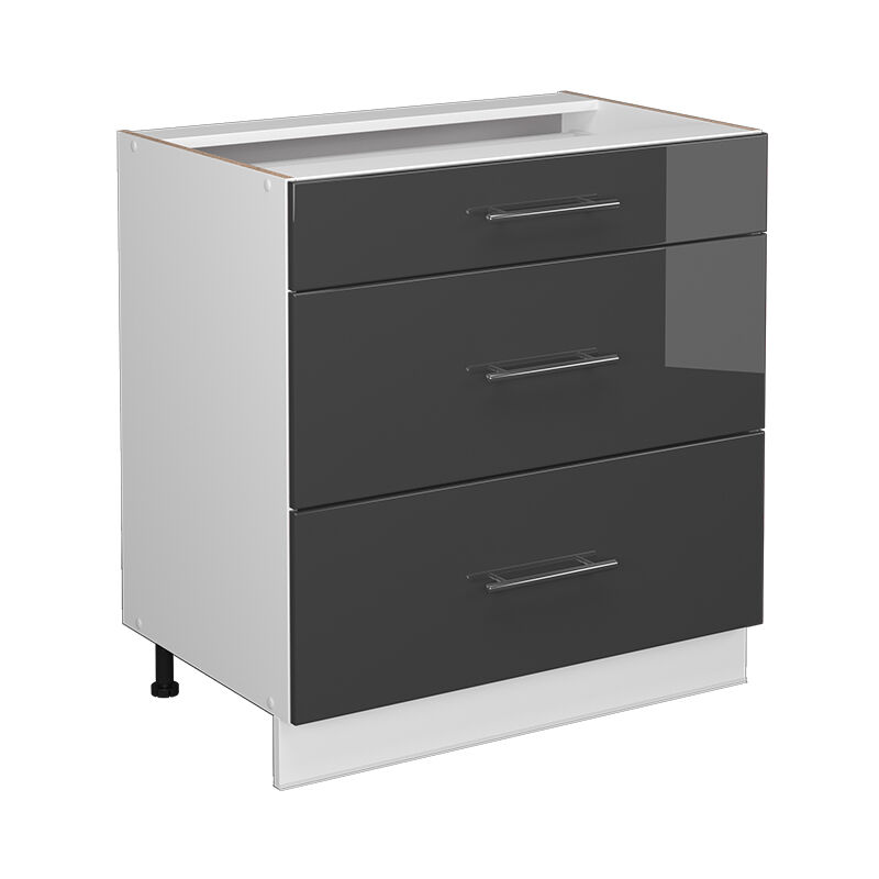 Badschrank Fame-line, Anthrazit Hochglanz, 80 X 81.6 Cm Mit 3 Schubladen, Ohne Arbeitsplatte Vicco