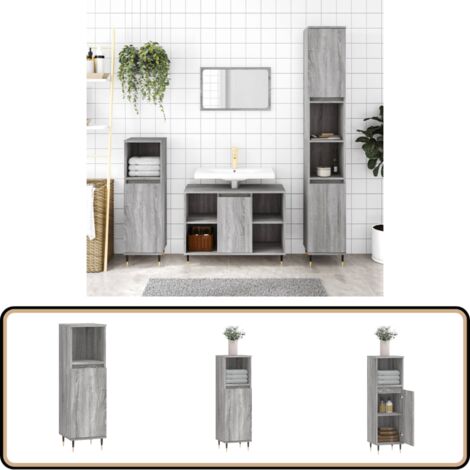Badschrank Grau Sonoma 30x30x100 cm Holzwerkstoff - Badeschrank - Badmöbel - Holzwerkstoff - Grau - Badezimmerorganisation