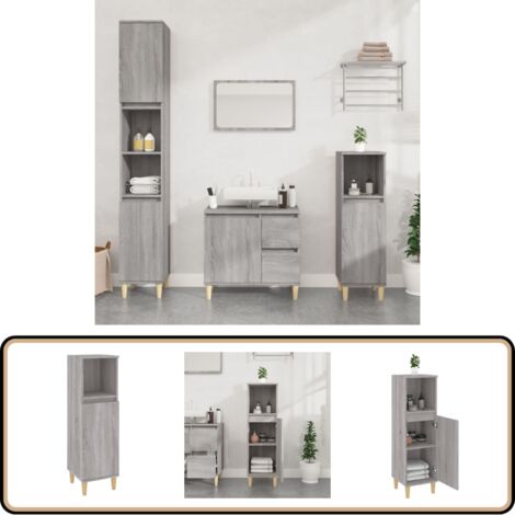 Badschrank Grau Sonoma 30x30x100 cm Holzwerkstoff - Badezimmermöbel - Badschrank - Schreibtisch - Regal - Grau Sonoma