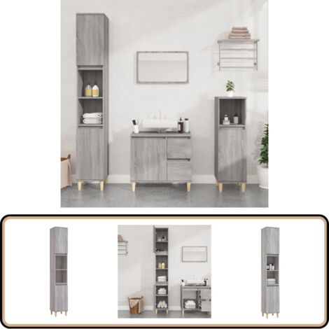 Badschrank Grau Sonoma 30x30x190 cm Holzwerkstoff - Badeschrank - Badezimmermöbel - Wandregal - Aufbewahrung - Grau