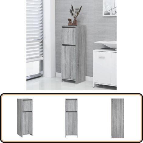 Badschrank Grau Sonoma 30x30x95 cm Holzwerkstoff - Badeschrank - Badmöbel - Badezimmermöbel - Holzschränke - Grau