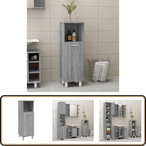 Badschrank Grau Sonoma 30x30x95 cm Holzwerkstoff - Badeschrank - Holzschreibtisch - Badezimmermöbel - Aufbewahrungsschrank - Grau Sonoma